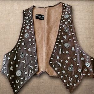 Dilva Di Rom Brown Leather Western Vest, M